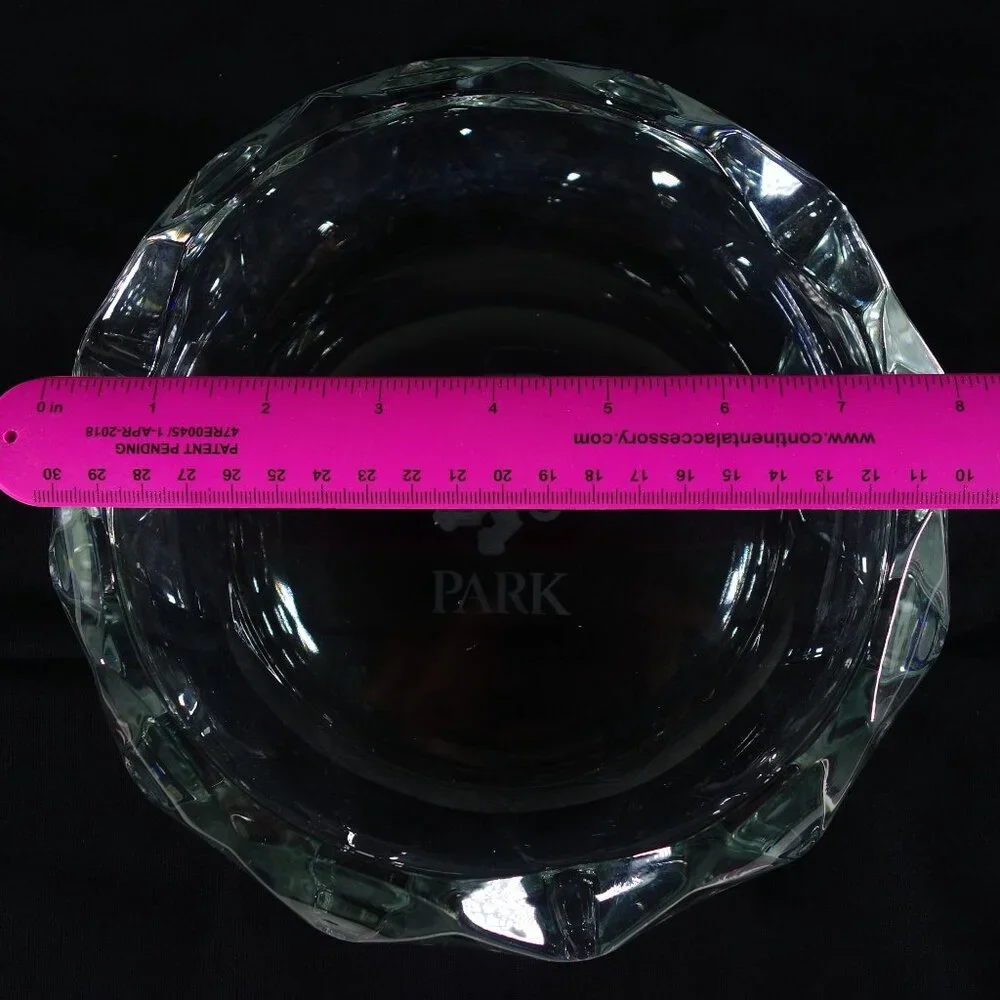Vintage Large Heavy‎ Clear Crystal Cigar Ashtray Lion & Park Etched in Center